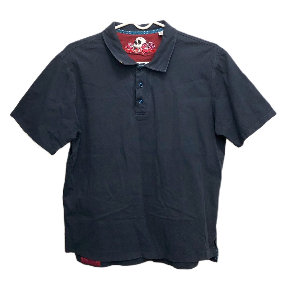 Robert Graham Mens Polo Shirt Skull Short Sleeve Cotton Classic Fit Navy Blue M